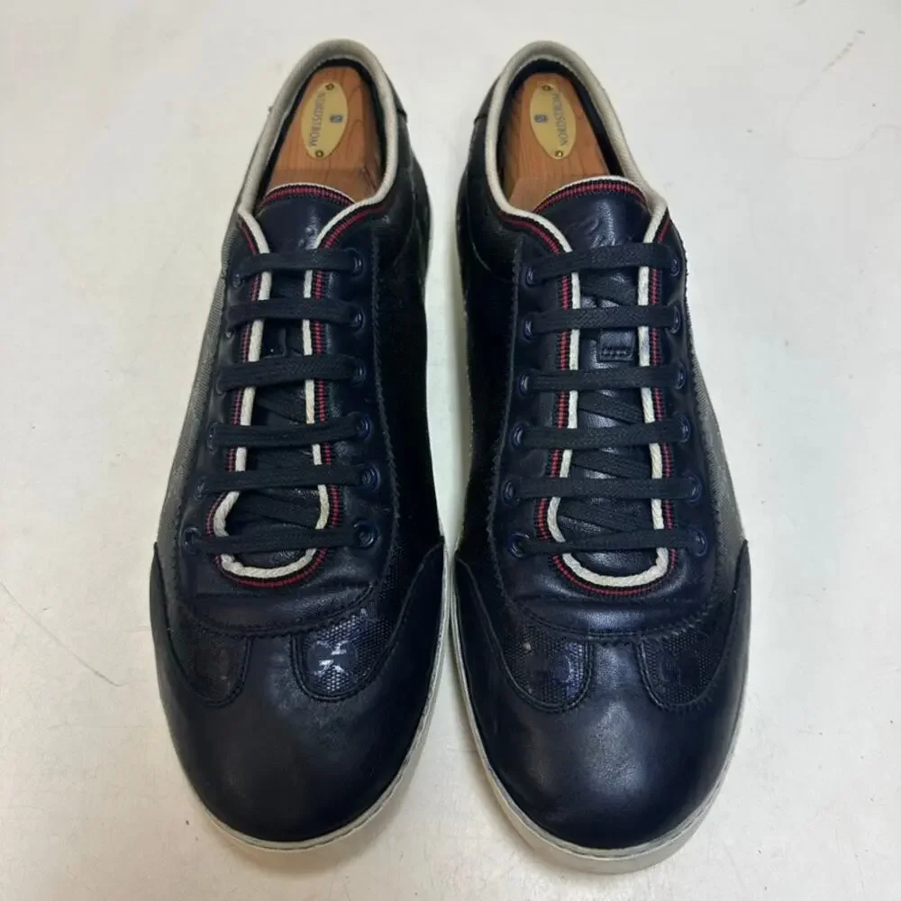 VGUC Gucci Navy Blue GG Imprime Sneakers Guccisima Canvas Leather UK 10 US 10.5